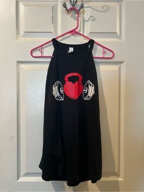 Black Fitness Graphic Tank with Red Kettlebell Design